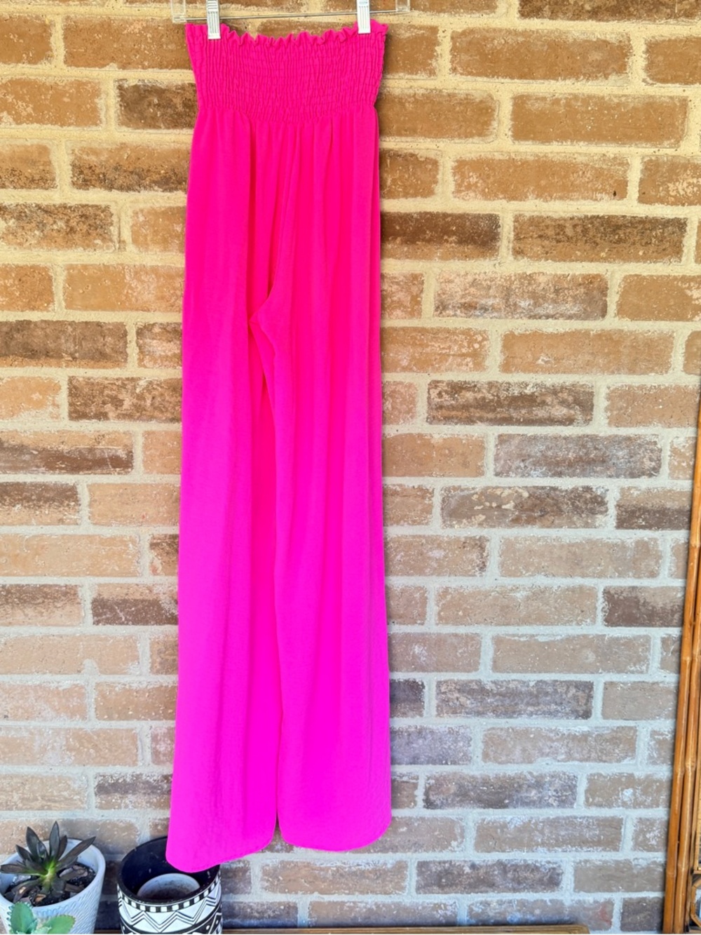 Fashion Nova Hot Pink Smocked Wide-Leg Pants